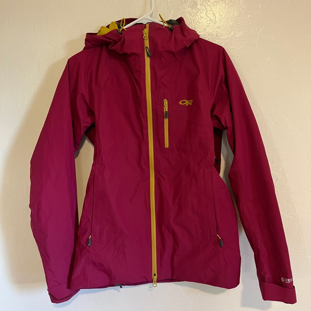 Outdoor Research Women's Fortress Magenta Ski Jacket with Yellow Accents